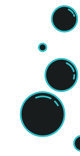 Blue-outlined bubbles on a black background.